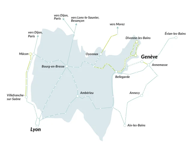 Carte réseau TER dans l'Ain