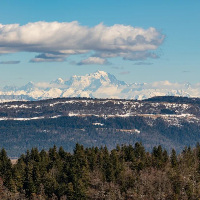 Blick vom Belvédère de Planachat auf dem Plateau d'Hauteville