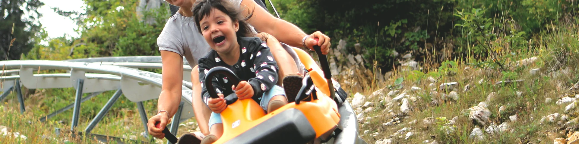 Outdoor, summer tobogganing in Monts Jura