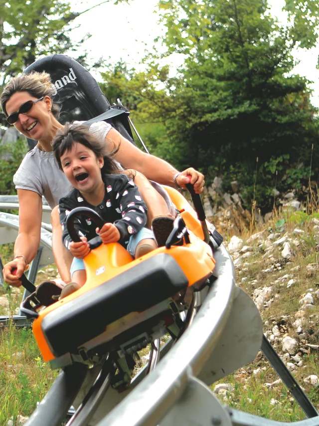 Outdoor, summer tobogganing in Monts Jura