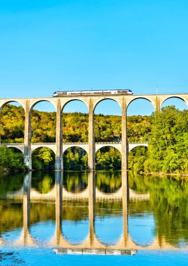 L'Ain à portée de train: train on the Cize-Bolozon viaduct in Ain