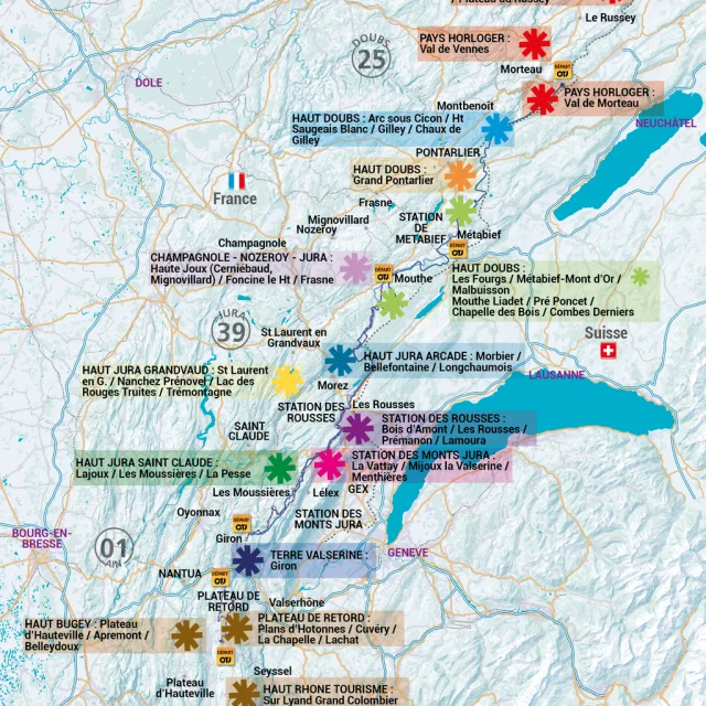 Carte des sites nordiques du Pass Montagnes du Jura