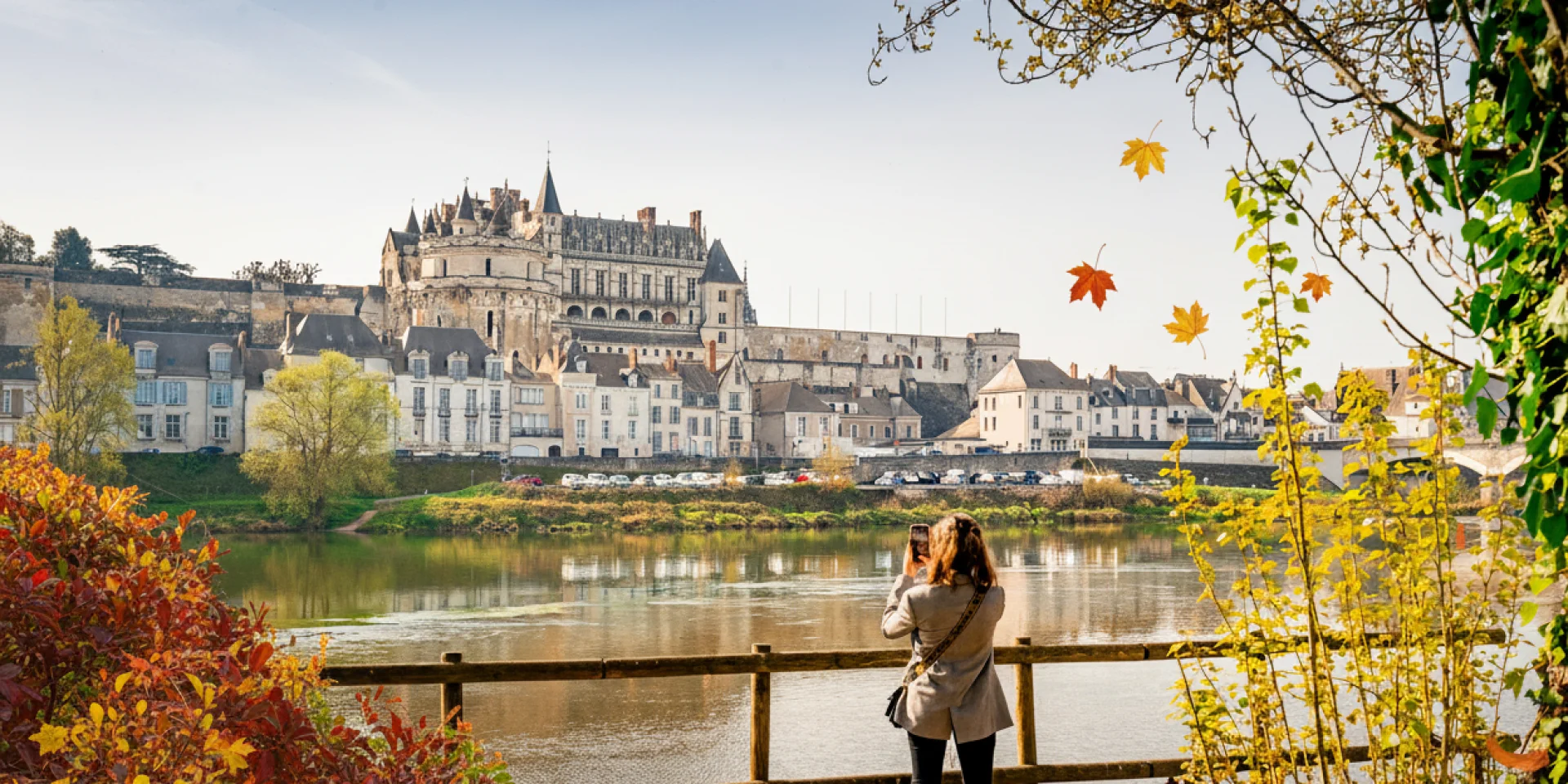 vue de l'ile d'or à Amboise l'automne face au château royal d'amboise
