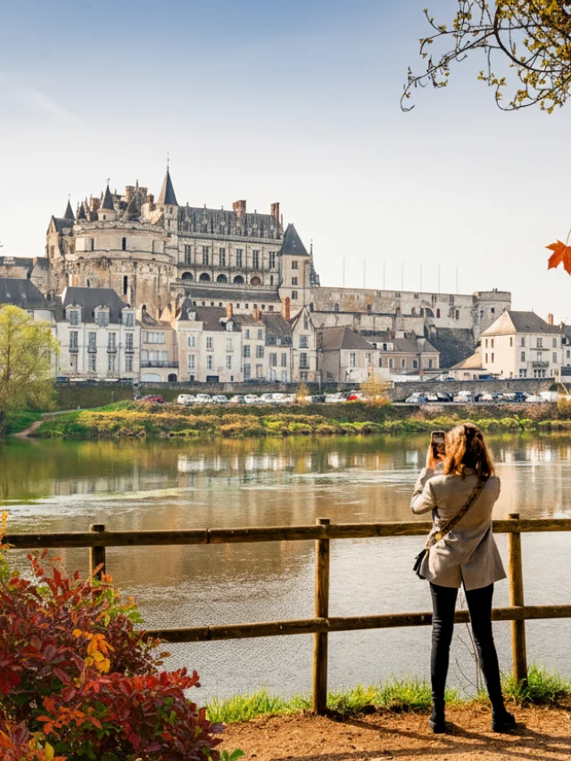 vue de l'ile d'or à Amboise l'automne face au château royal d'amboise