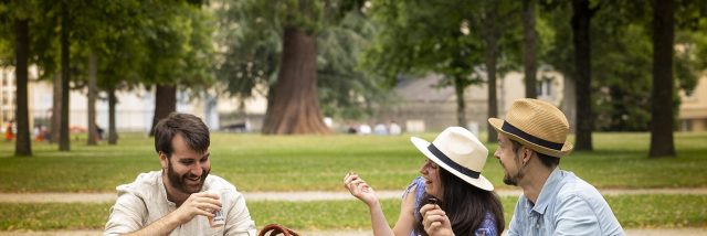 Jeunes gens pique-niquant au parc des Promenades à Alençon
