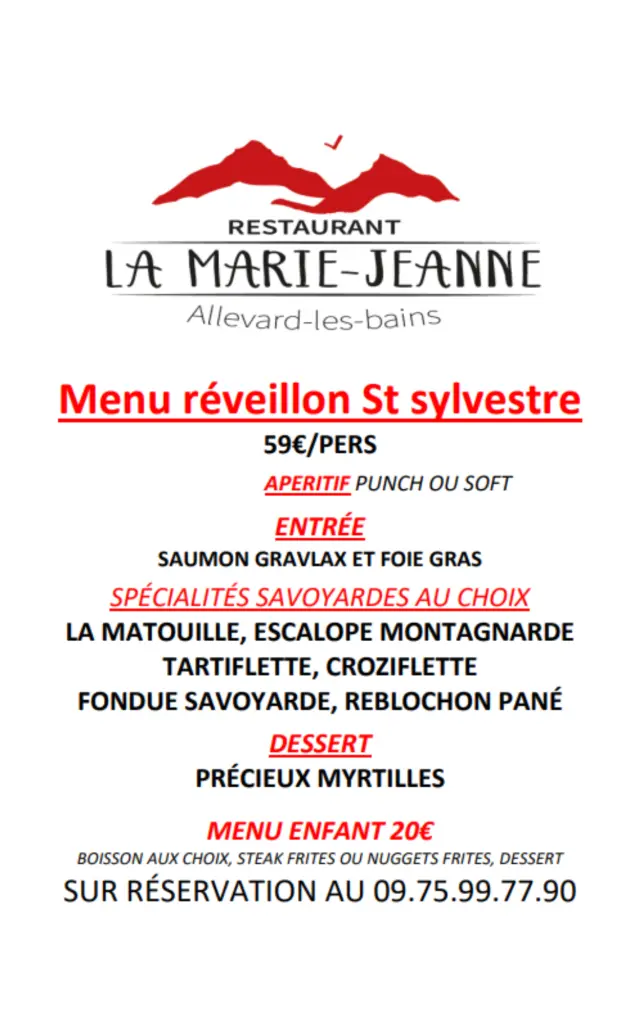 Menu la Marie-Jeanne du 31