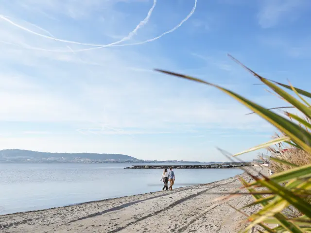 Promenade entre amis au bord de la lagune de thau