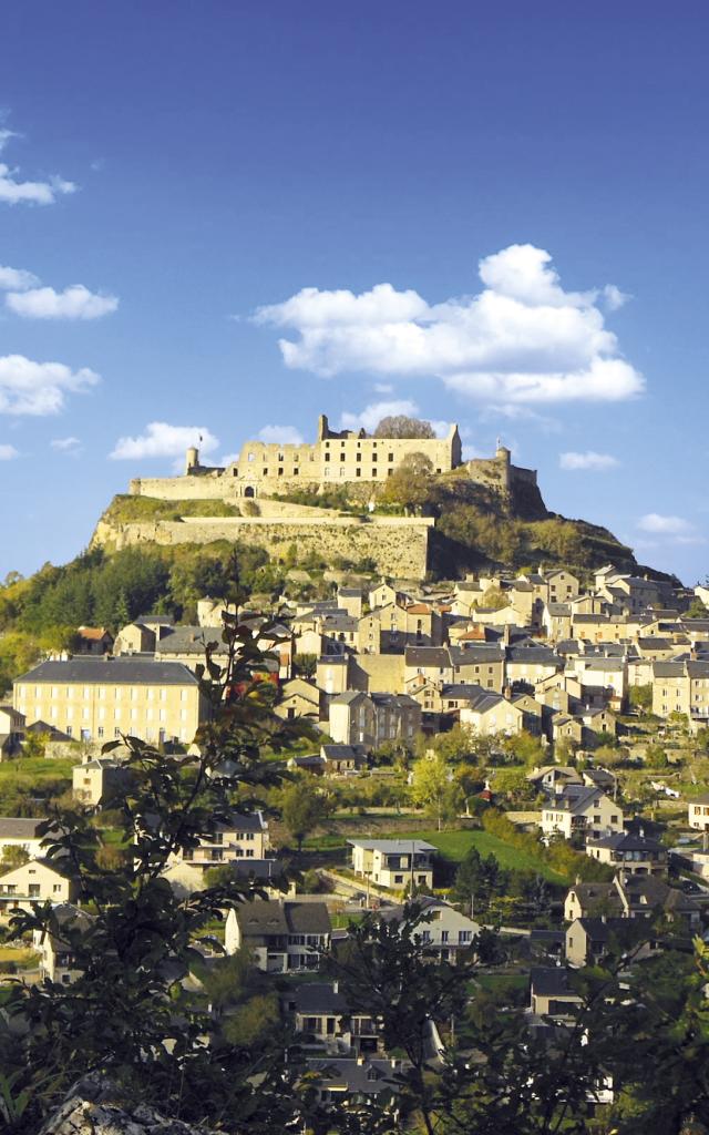 Castle and town of Sévérac le château in Aveyron