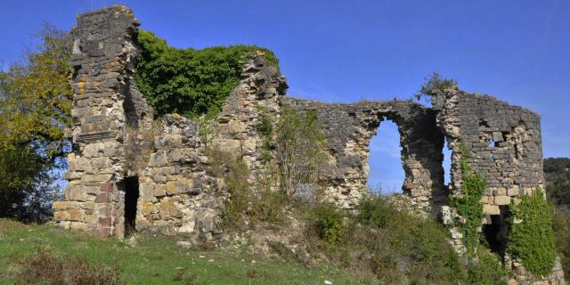 Ruins of Château de Montferrand, located on a rocky spur above the Lot Valley in the commune of Banassac.