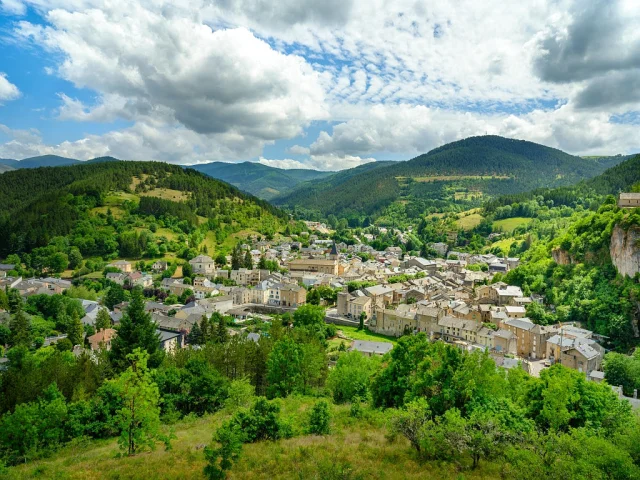 Panoramic view of the village of Meyrueis in the Jonte Gorges
