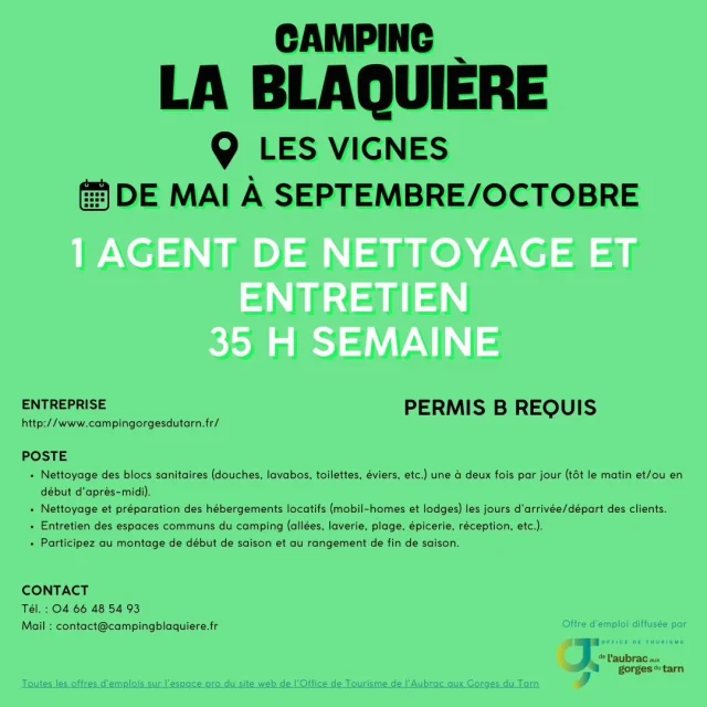 Offres d'emploi camping de la Blaquière