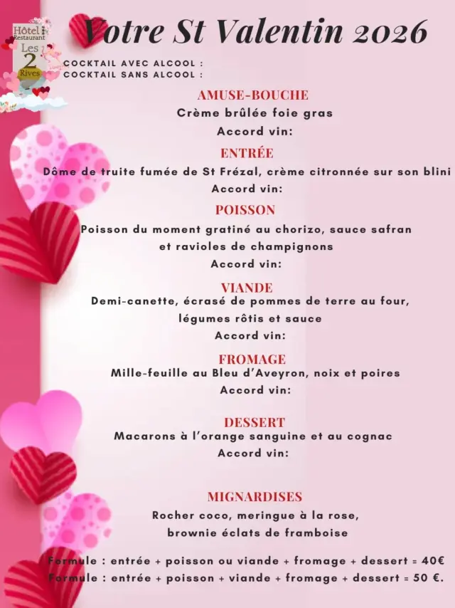 Saint Valentin Les2rives Menu
