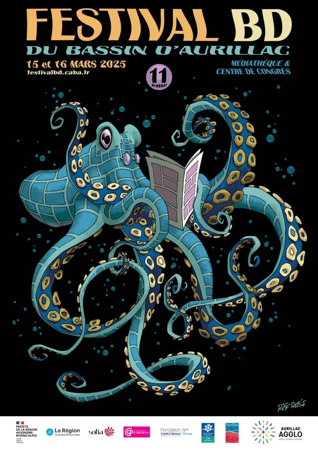 Affiche Festival Bd 2025 Mediatheque Aurillac Agglomeration Realisee Par Riff Rebs