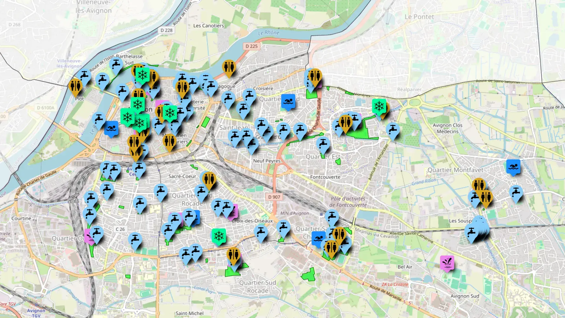 Aperçu de la carte municipale des points de fraîcheur
