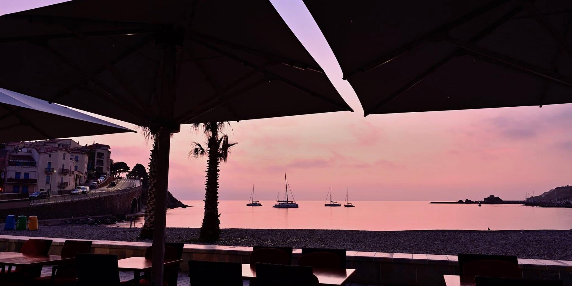Terrasses Café Mer Méditerranée Lever Soleil
