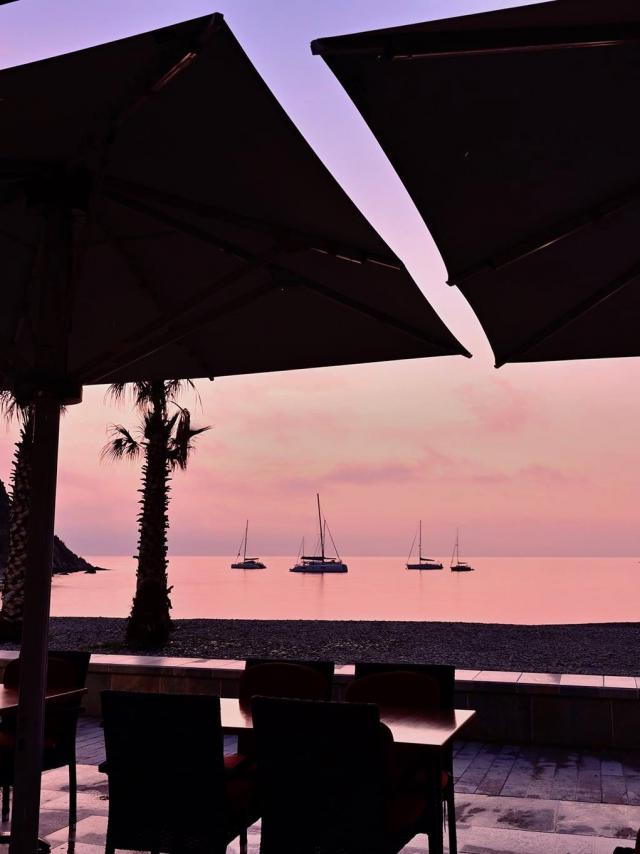 Terrasses Café Mer Méditerranée Lever Soleil