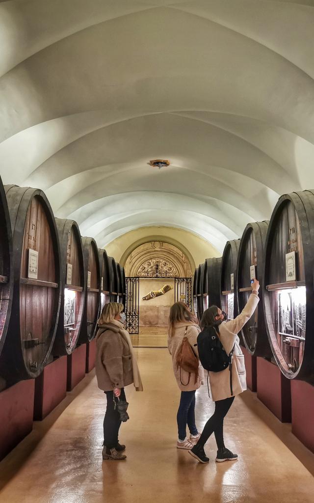 Visiteurs dans les caves Patriarche