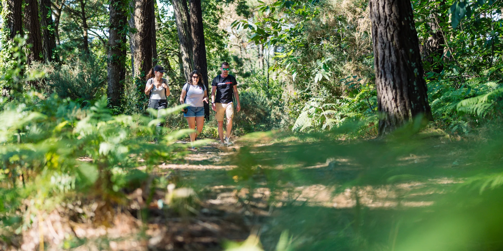 Drei Wanderer auf einem Spaziergang in der Anse du Petit Moulin