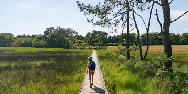 Spaziergänger in der Anse du Petit Moulin in den Marais de la Mer Blanche