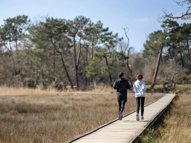 Couple faisant de la course à pied dans l'Anse du Petit Moulin