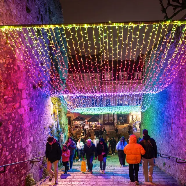 Les grands degrés du château sous les couleurs de Noël