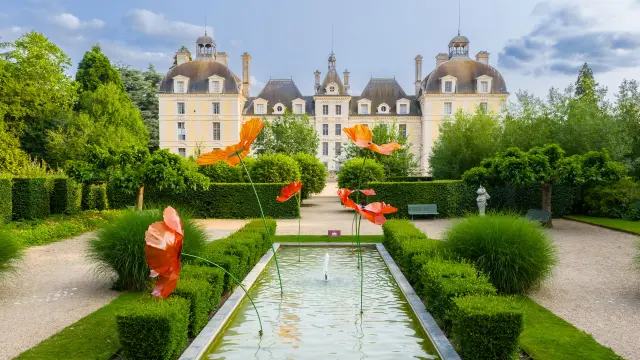 Chateau de Cheverny et ses coquelicots géants