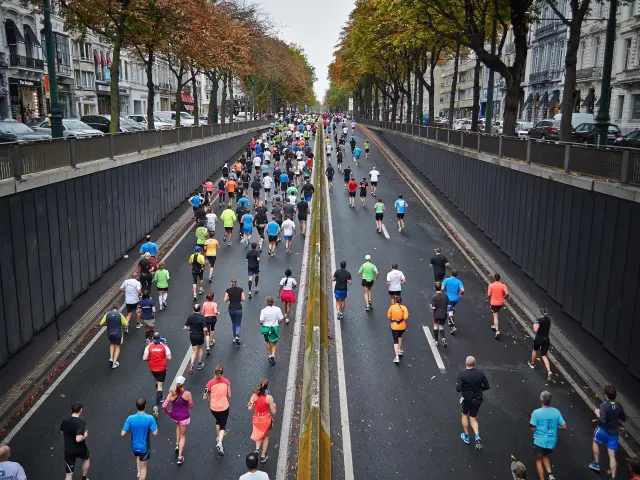 Coureurs participant aux 20 km de Bruxelles dans le centre-ville