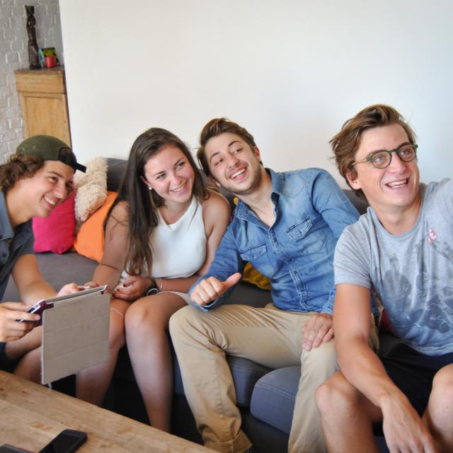Group of young students in a shared living room in Brussels