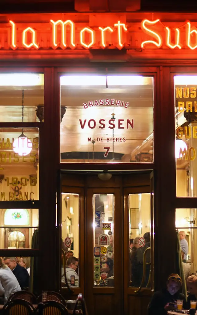 Façade du café À La Mort Subite à Bruxelles, bar historique belge