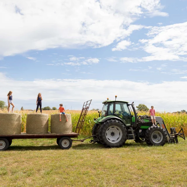 Enfants jouent des bottes de paille