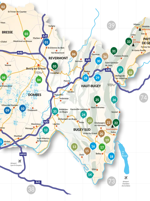 Carte touristiques des sites naturels Ain
