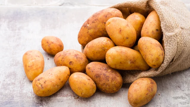 A bio russet potato wooden vintage background.