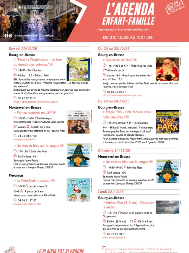 Agenda Enfants Familles Du 20 Decembre 2025 Au 04 Janvier 2026