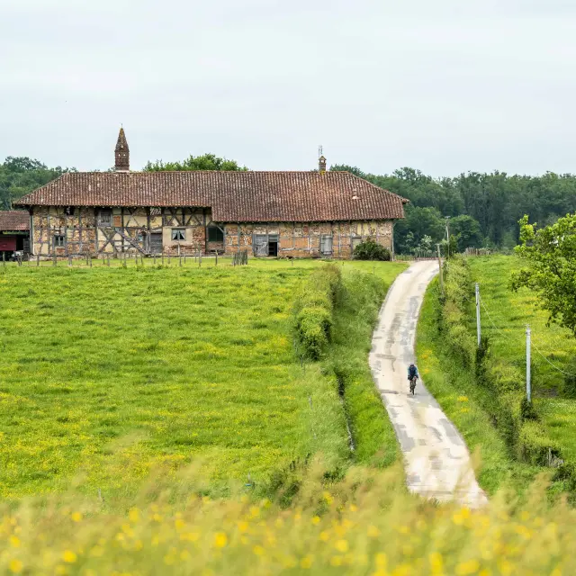 Vtt en Bresse, passage devant une ferme Bressane