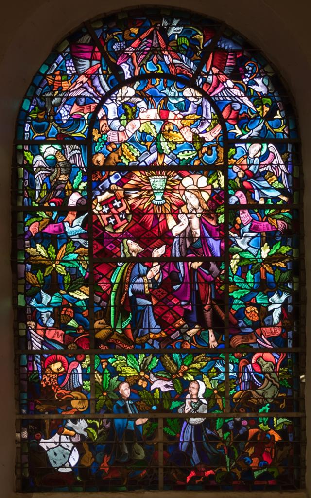 Vidrieras, iglesia del Grial, leyendas artúricas, Tréhorenteuc, Brocéliande, Morbihan, Bretaña