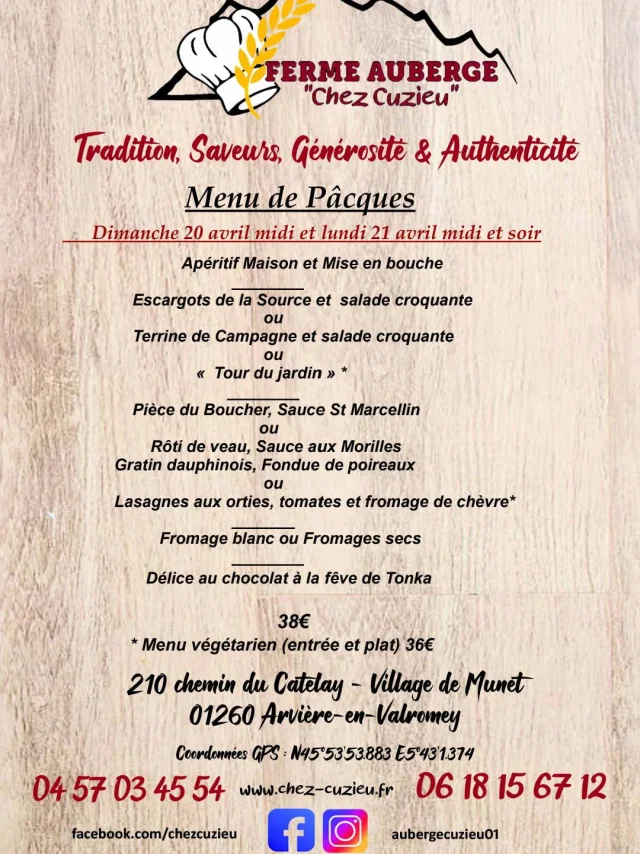 Menu de pâques Chez Cuzieu