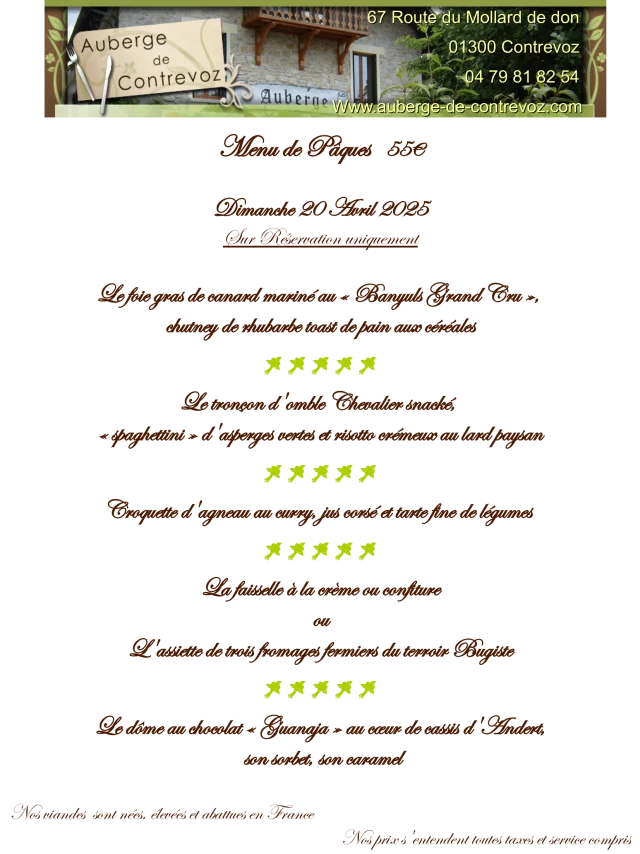 Menu De Paques 2025 Auberge Contrevoz