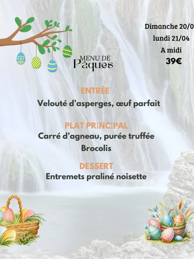Menu de Pâques bistrot de la cascade