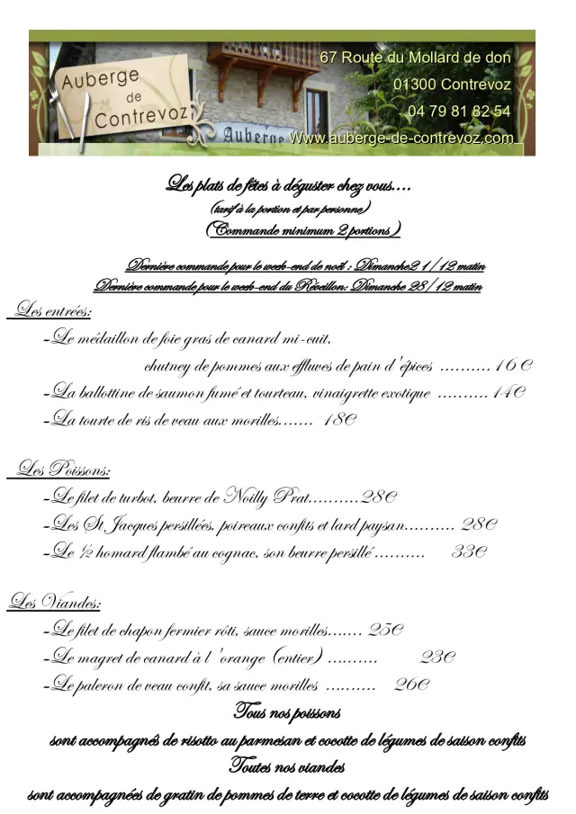 Menu de fin d'année à emporter Auberge de Contrevoz
