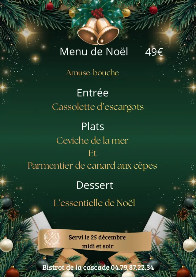 Menu de noël Bistrot de la cascade