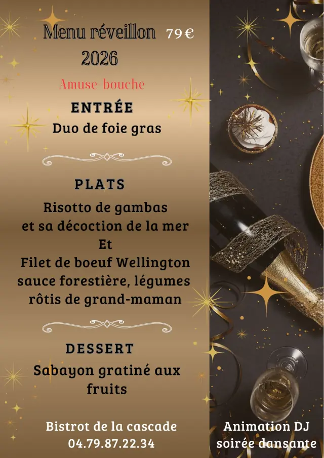 Menu réveillon bistrot de la cascade