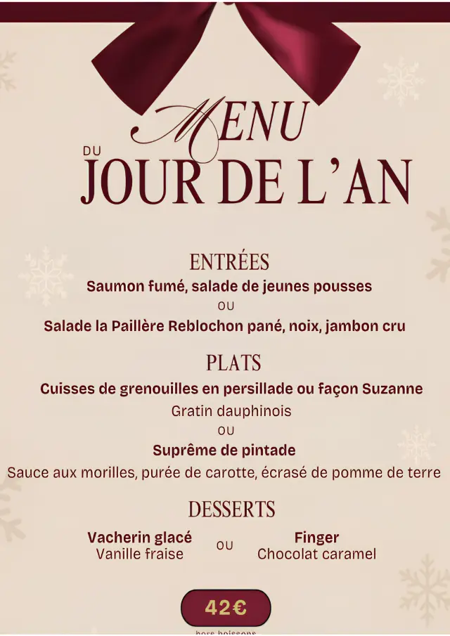 Menu jour de l'an Auberge de la Paillère