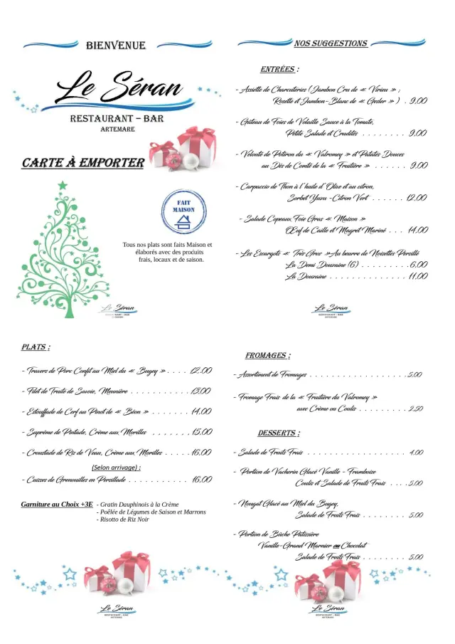 Menu des fêtes restaurant le Séran