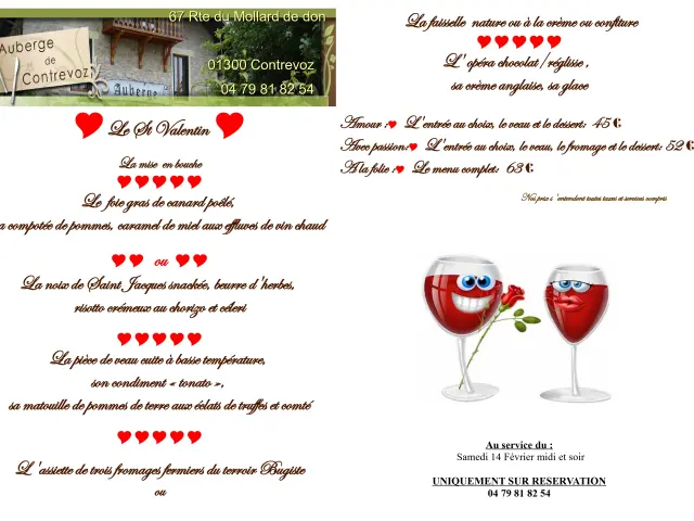Menu Saint Valentin 2026 Auberge de Contrevoz