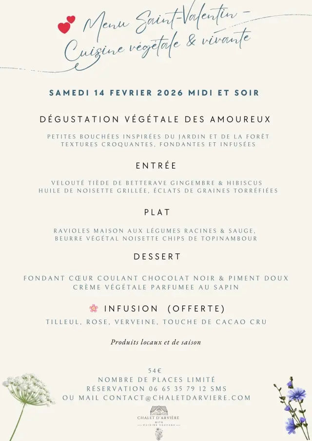 Menu De La St Valentin chalet Arviere