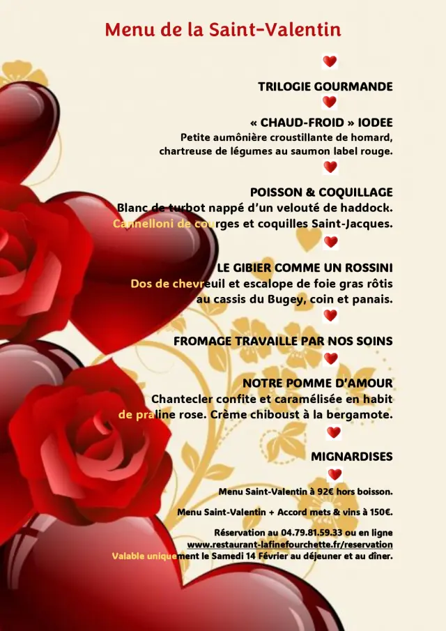 Menu De St Valentin la Fine Fourchette