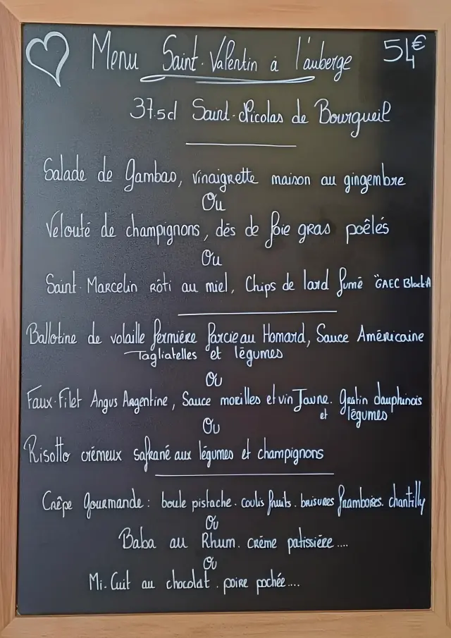 Menu Saint Valentin Auberge Ruffieu