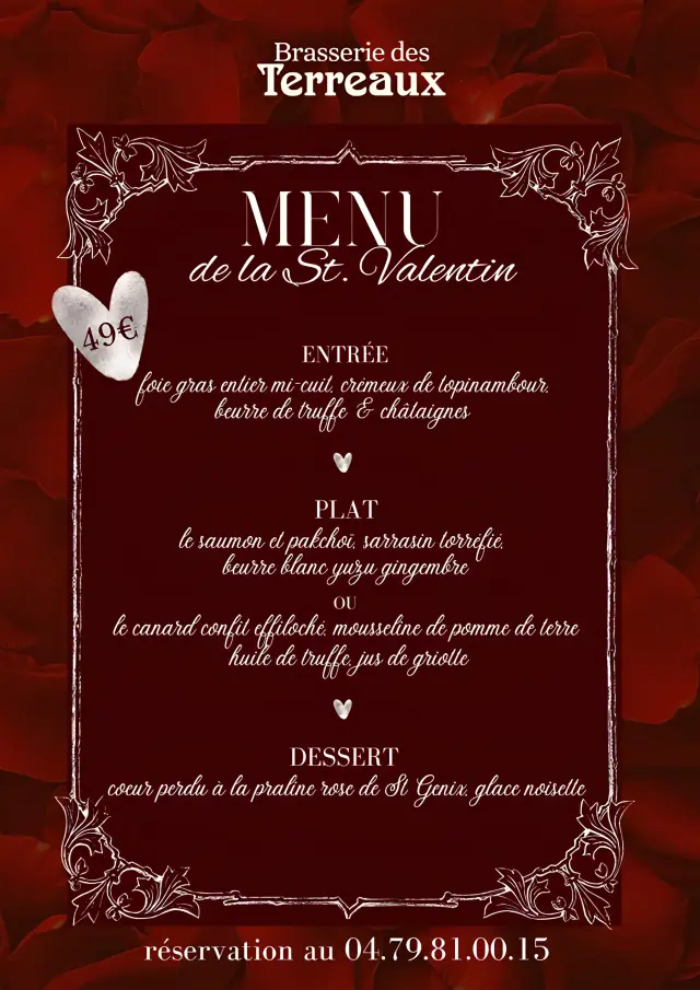 Menu St Valentin Brasserie des Terreaux