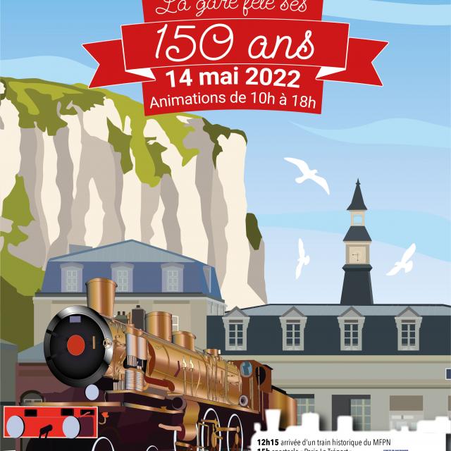 Affiche 150 ans de la gare Le Tréport-Mers les Bains - 14 mai 2022