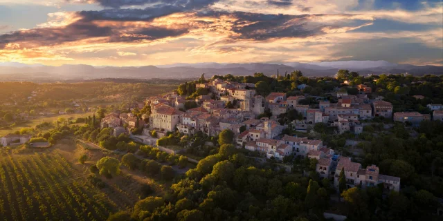 Vézénobres in the Gard at sunset. Remarkable medieval village